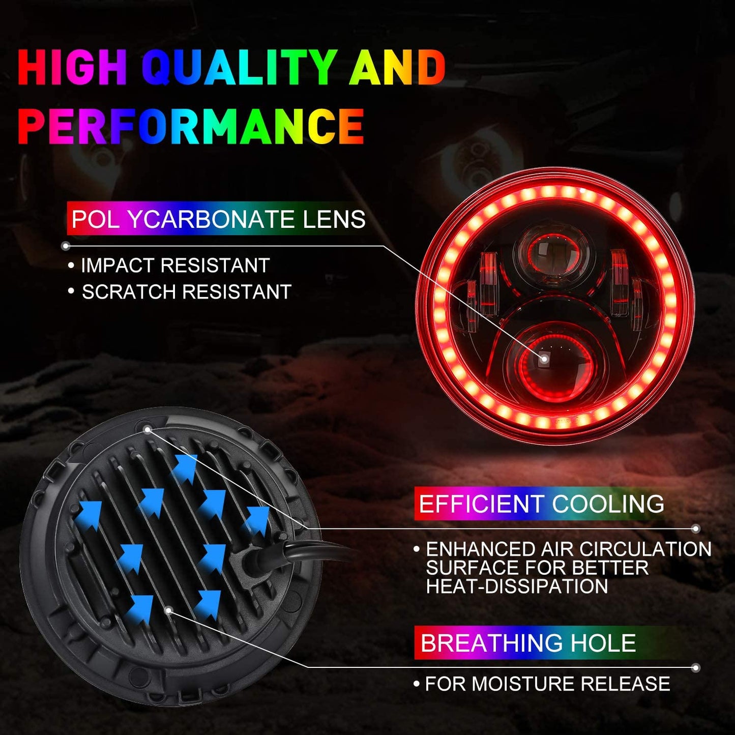 1997-2018 Jeep Wrangler 7 Inch RGB Halo Headlights And Fog Lights Bluetooth Color Control Dot Kits For 19972018 Jk Jku Tj Ljw Ring Drl Amber Turn Signalhilo Beam Multicolor